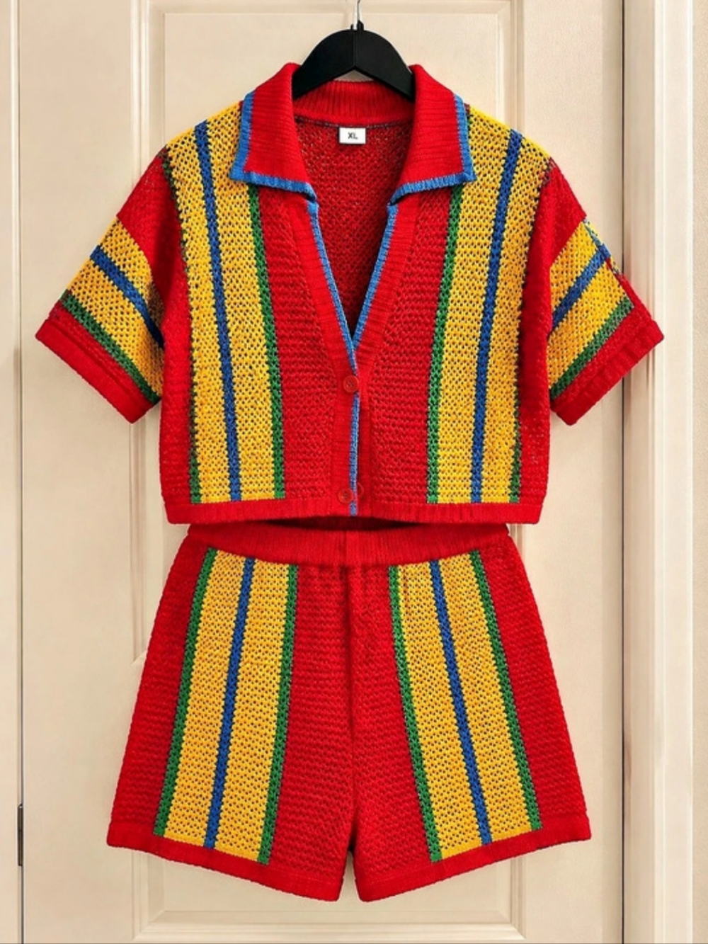 Striped Knit Two-Piece Set in Red & Yellow Like New Worned Once